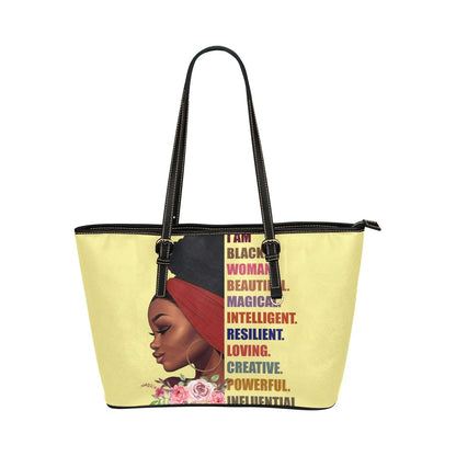 I Am Black Woman Leather Tote Bag