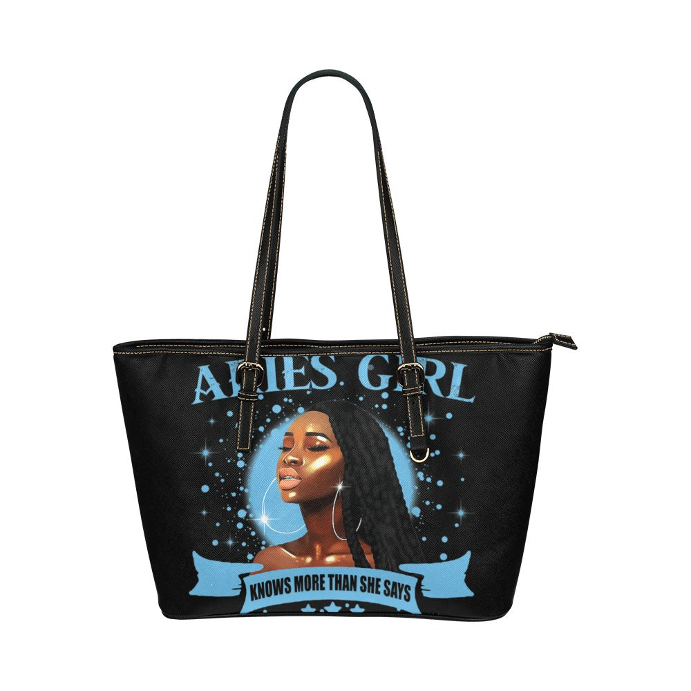 Aries Girl Leather Tote Bag