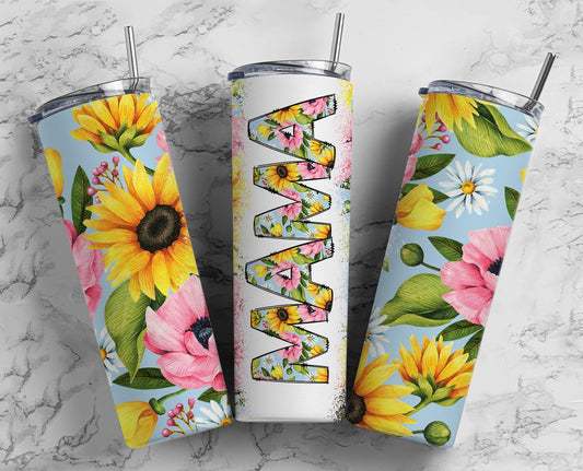 Pink and Yellow Flowers Mama Tumbler