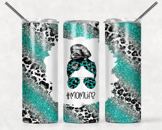 Teal Leopard Print Mom Life Tumbler