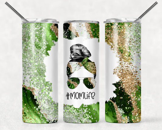 Green and Silver Marble Mom Life Tumbler