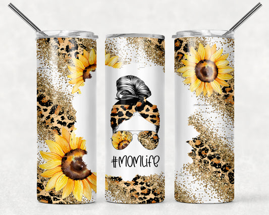 Sunflower Leopard Print Mom Life Tumbler