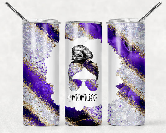 Purple and Silver Marble Mom Life Tumbler