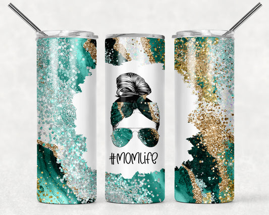 Teal and Silver Marble Mom Life Tumbler