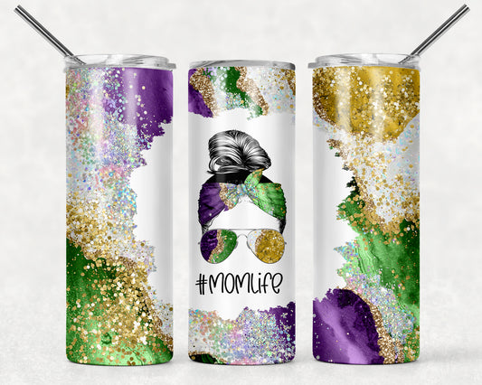 Yellow and Silver Marble Mom Life Tumbler