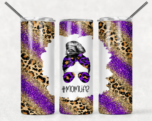 Purple Leopard Print Mom Life Tumbler