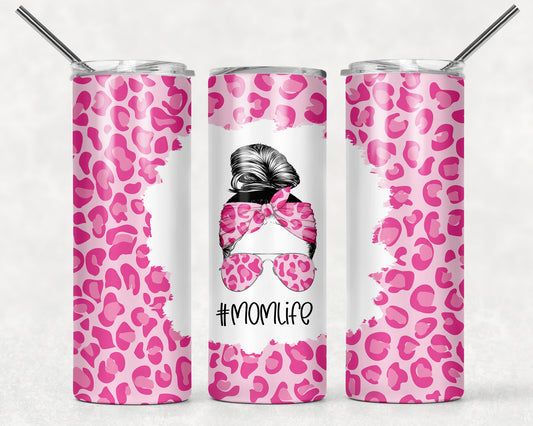 Light Pink Leopard Print Mom Life Tumbler