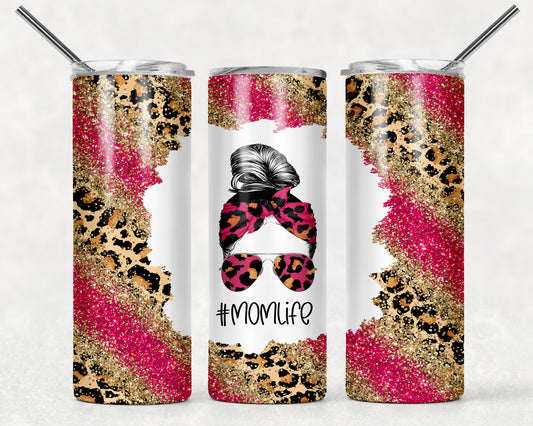 Pink Leopard Print Mom Life Tumbler