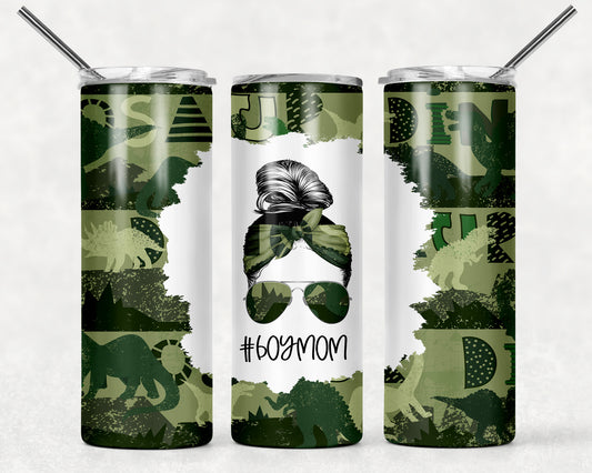 Boy Mom Life Dino Green Tumbler