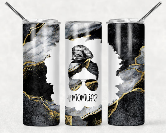 Black Marble Mom Life Tumbler