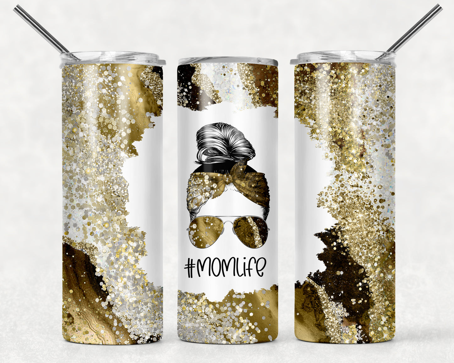 Gold and Silver Marble Mom Life Tumbler