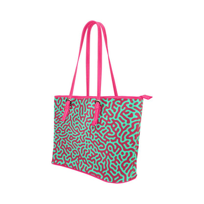 Swirls of Pink Leather Tote Bag