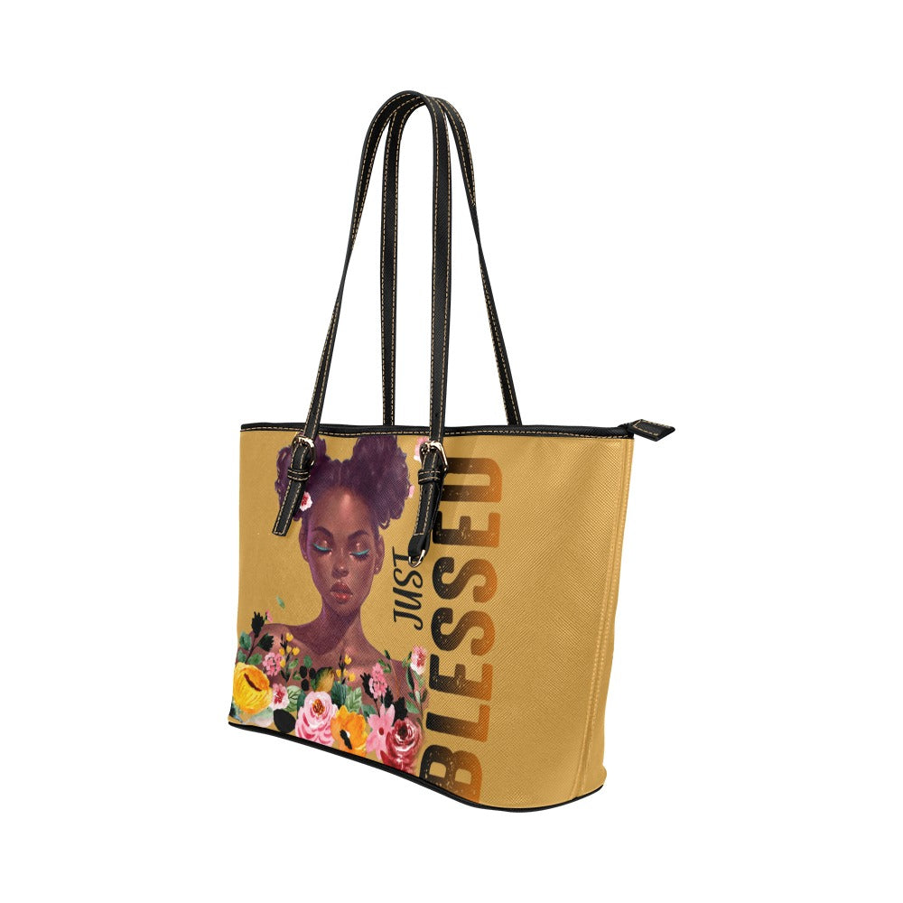 Just Blessed Melanin Queen Leather Tote Bag